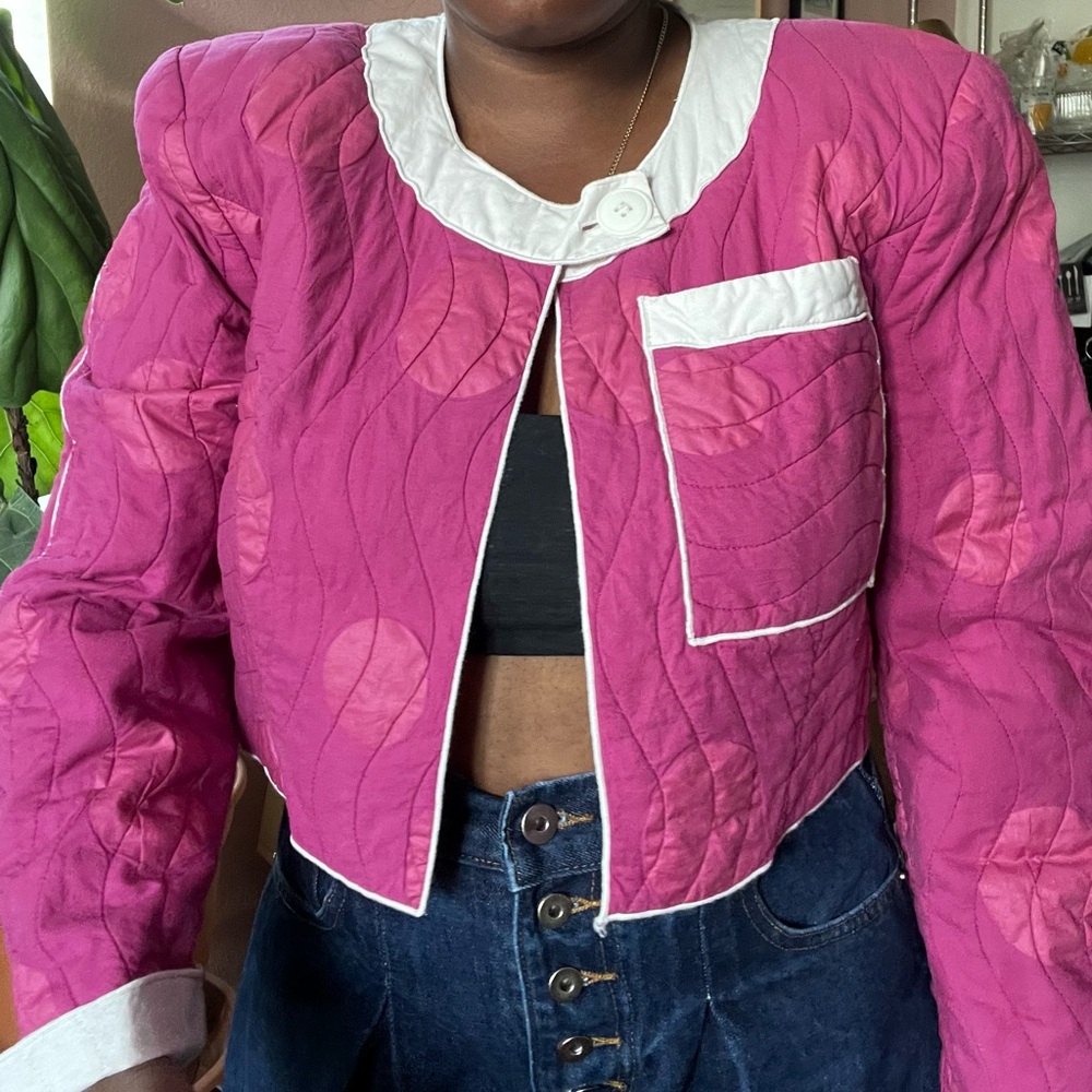 Women's Quilted Jacket - Pink and White